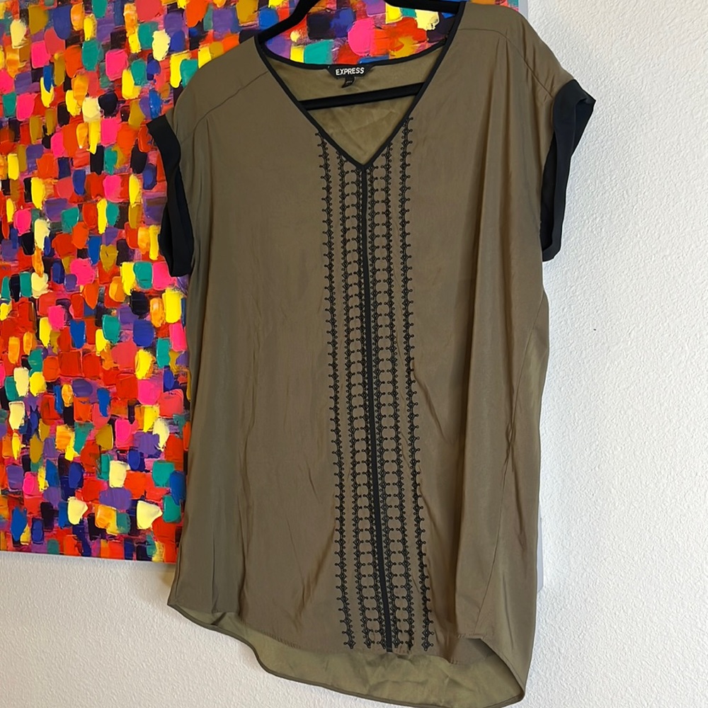 Dark green blouse with black details